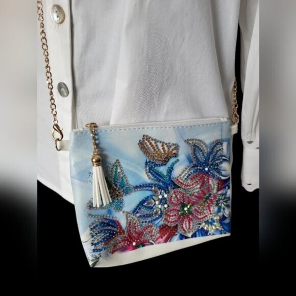 Diamond Painting Butterfly and Flower Cross body/Clutch  Art Bag - Picture 3 of 7